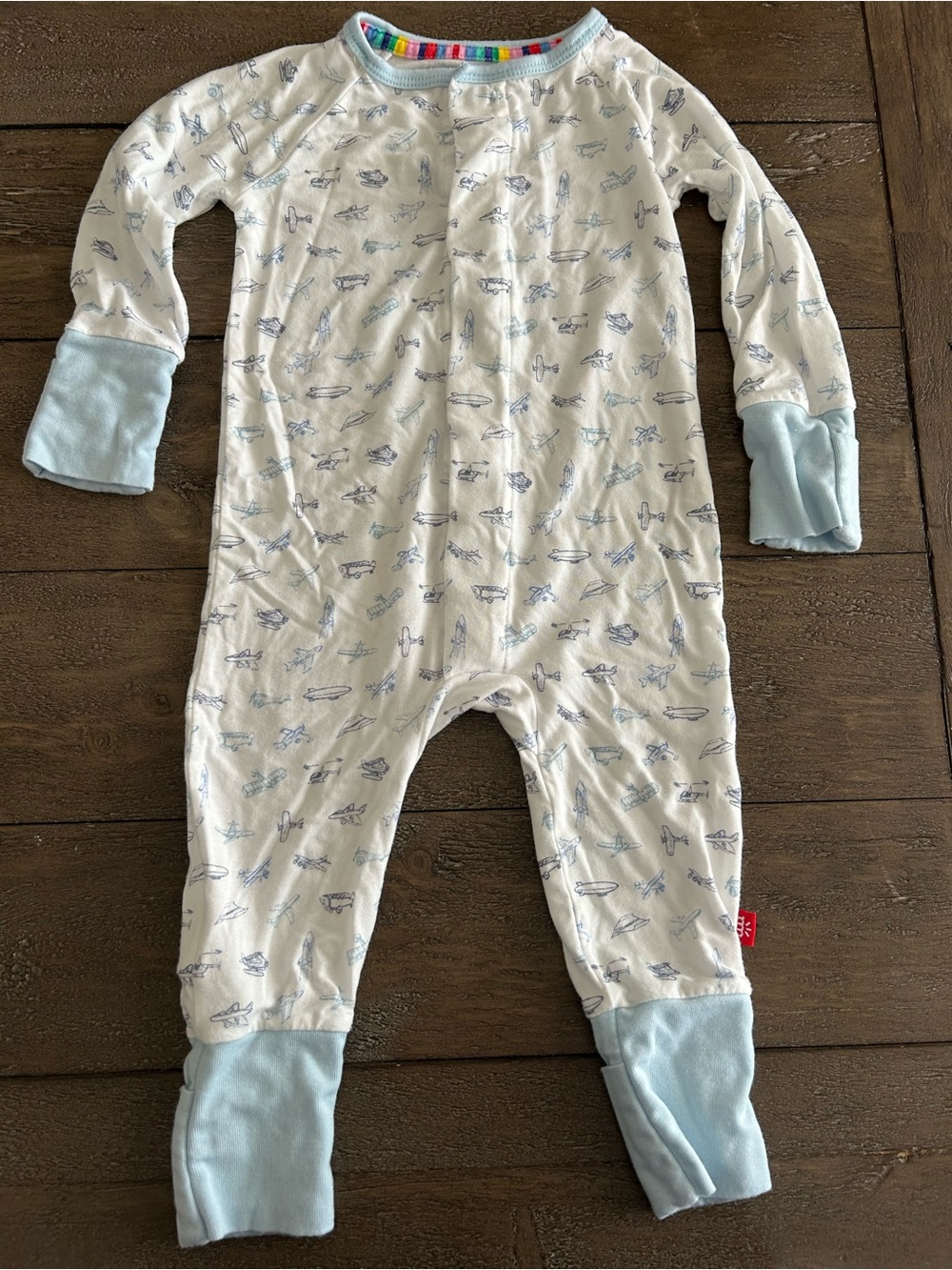 Magnetic Me Light Blue and White Airplane Print One-Piece for Kids